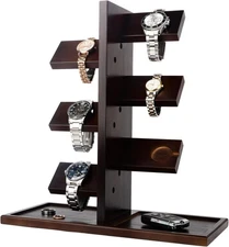 Watch Holder Stand with Charging Station Wooden Watch Display Tower Jewelry