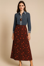 Vtg 60s 70s ART Colorblock PATCHWORK Print BOHO Hippie HOSTESS MAXI Skirt M