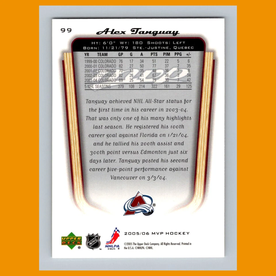 Alex Tanguay #99 2005 Upper Deck MVP Colorado Avalanche Hockey Card NHL NM - Image 2 of 3