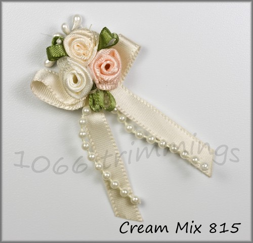 Satin Ribbon Triple Rose Bows With Beads Cluster Trio Packets 4 10 or 20 - Picture 35 of 39