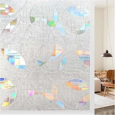 rabbitgoo Window Film Stained Glass Rainbow Circular Mosaic Decorative Sticker