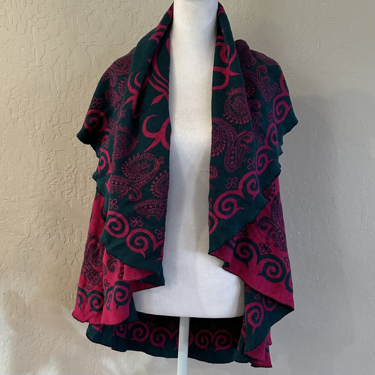 Pashmina Cashmere Wrap Pink Teal Reversible Ruffled Shawl Poncho Cape One  Size