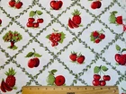 Vintage Cotton Fabric 1950s Red Cherries Apple Trees Fruits Novelty 35w 2/3yd
