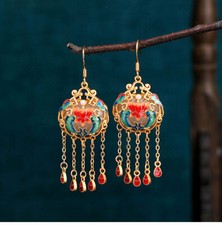 White Real Jade Lotus Earrings Luxury Amulet 18K Gold Plated Natural Jewelry