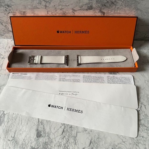 HERMES Apple Watch 45/44/42mm White Leather Band Single Tour Used with Box - 第 1/20 張圖片