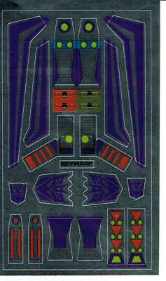 TRANSFORMERS GENERATION 1, G1 DECEPTICON SKYWARP REPRO LABELS / STICKER