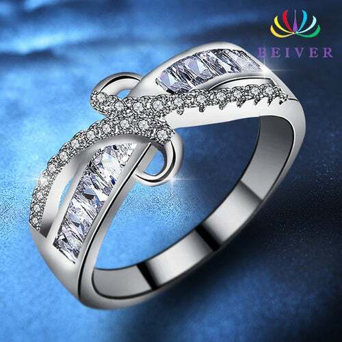 Finger Ring; Clear Crystal 925 Sterling Silver White Gold Plated New Size