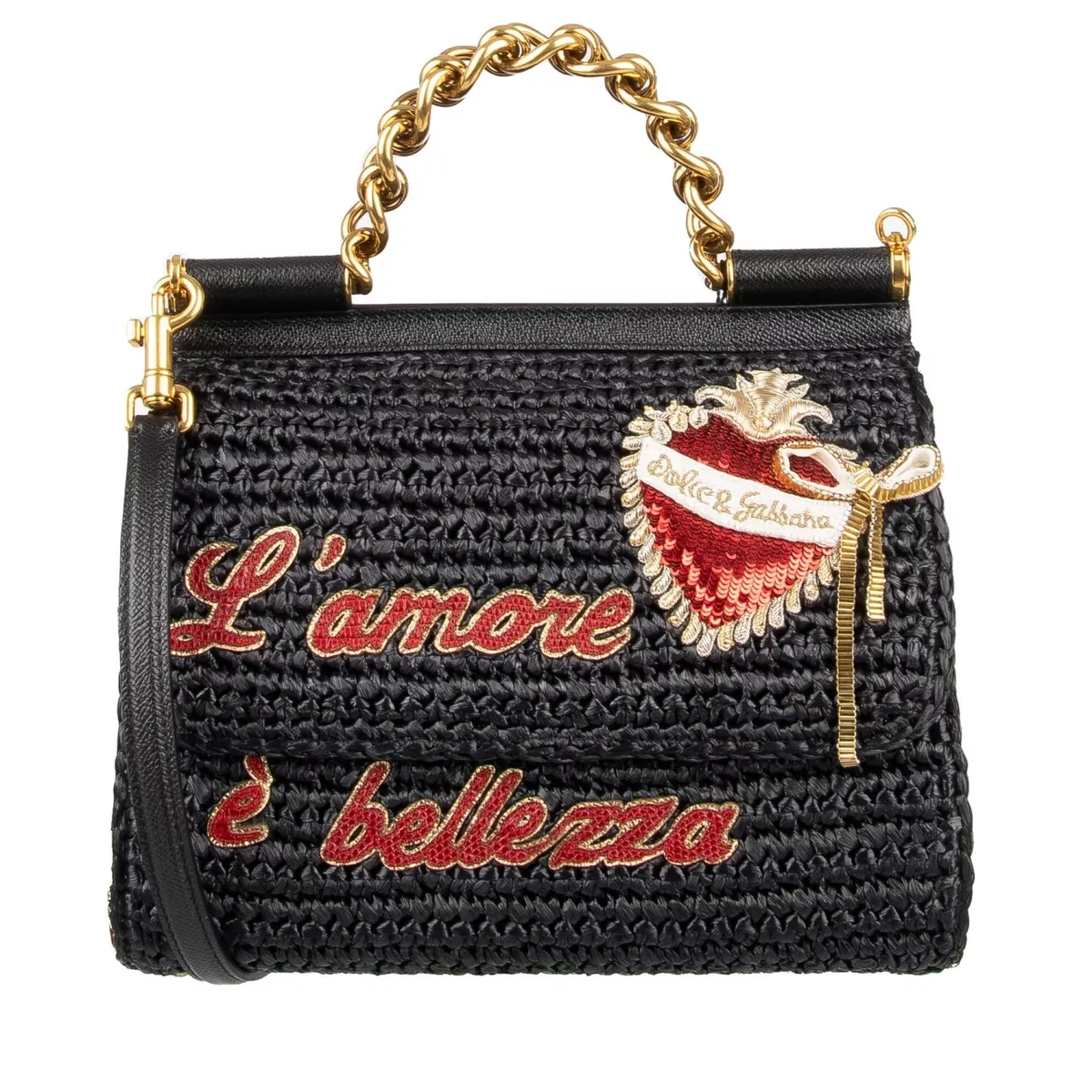 DOLCE GABBANA Raffia Tote Shoulder Bag SICILY L Amore e Bellezza