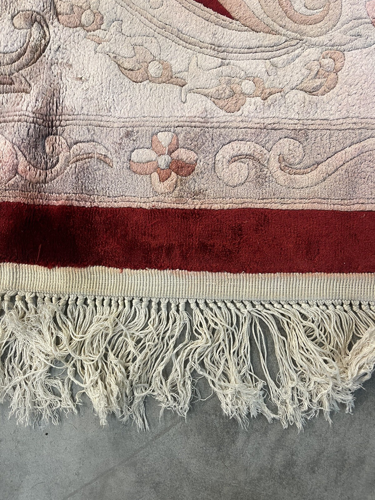 CARVED HAND KNOTTED AUBUSSON RUG - 7.5 X 9.10 White Areas Pink Bleeding ...