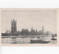 London - Houses of Parliament from the River  1915   postcard