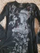 Long Pullover Sweatshirt Sweat Dress Tunika Kleid Italy  Schwarz Gr S