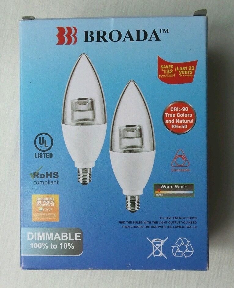 Candelabra LED Light Bulbs 2 Pack Dimmable 3000K C12 3W 250 Lumens Warm