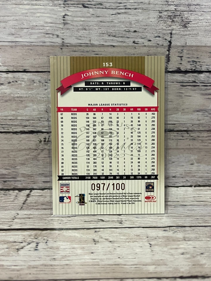2002 Donruss Classics Timeless Tributes (#d/100) - #153 Johnny Bench - Image 2 of 2