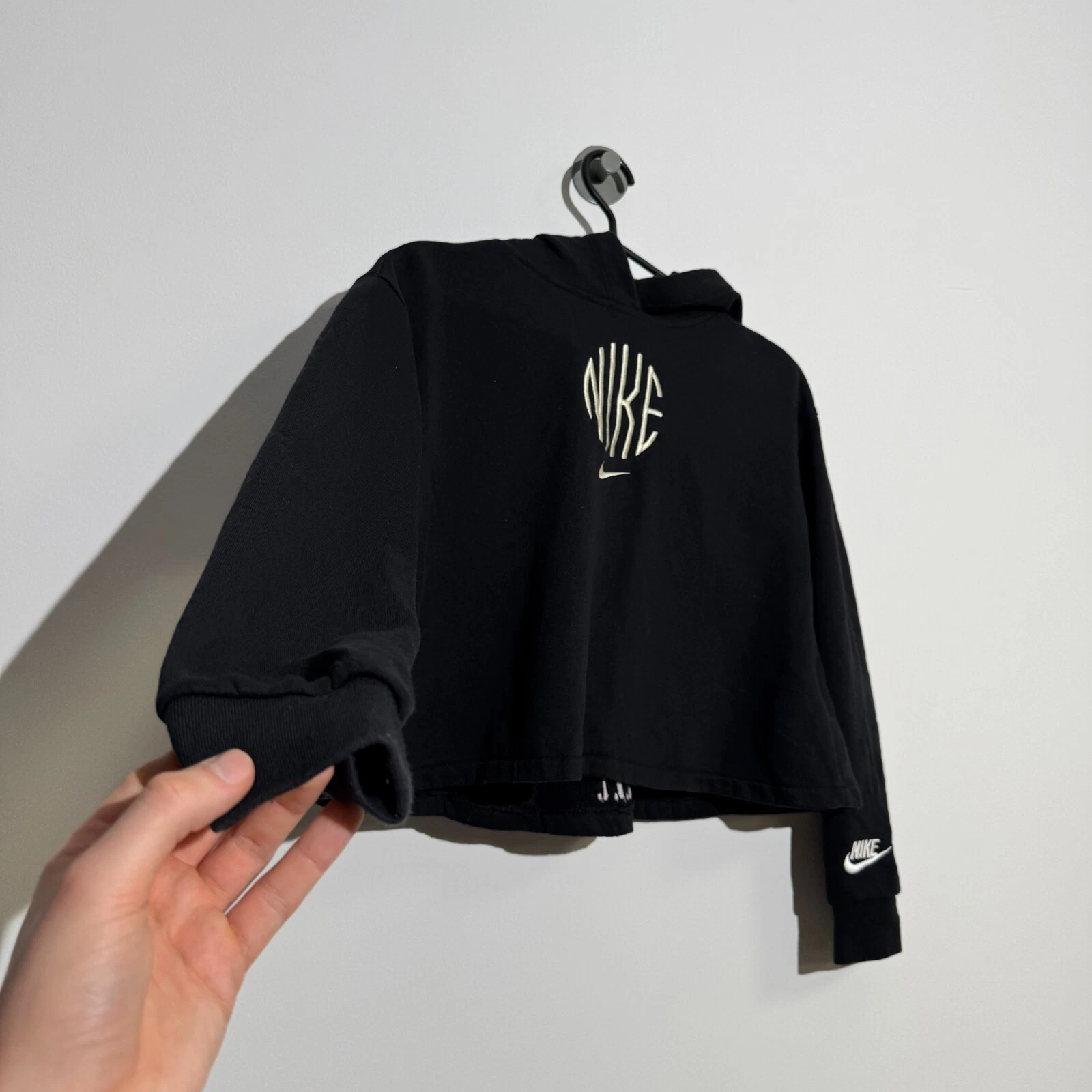 GUCCI Felpa con cappuccio Nike vintage donna XXS cotone nero anni 90 corsa sport cropped fit