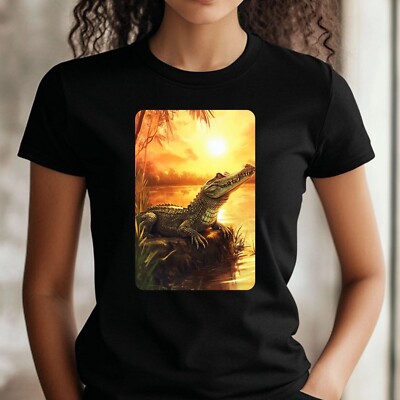 Frauen T-Shirt  Krokodil im Sumpf Motiv Baumwolle Größe S bis 3XL
