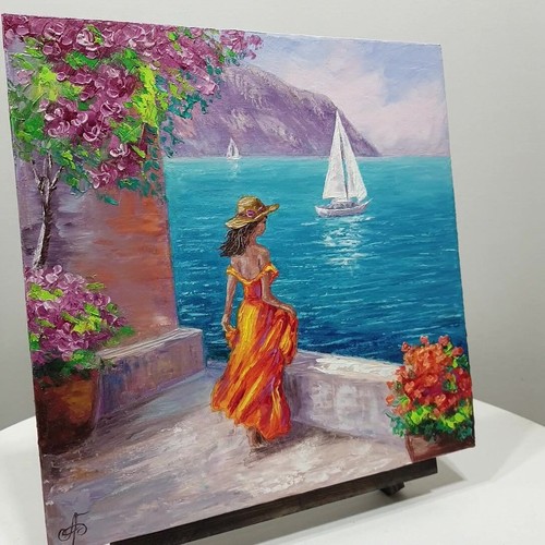 Ukraine Artist Calm Sea Daydream, Original Oil Painting Signed Wall Art Decor - Picture 22 of 24