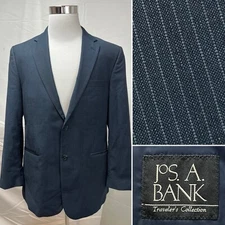 Jos. A. Bank Men's 42R Tailored Fit Navy Blue Pinstripe 2-Button Blazer Jacket
