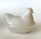 Small Vintage Milk Glass Chicken and Hen On A Nest Bowl, Candy Dish 4.5" wide