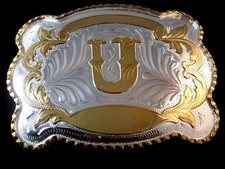 Huge Rodeo Cowboy Western Initial U Belt Buckle 02032013d