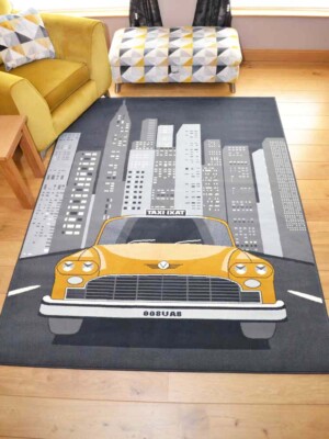 Teppiche Teppiche New York Taxi Grau Teenager Funky Klein Extra Groß Senf Boden