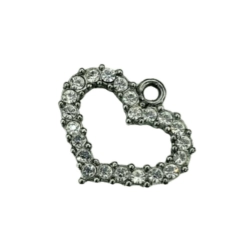 Sparkly Crystal Rhinestone Heart Pendant Silver