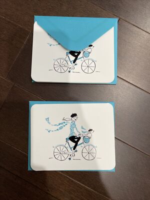 SET 2 Papyrus Blank Note Cards Fashion Girls And Dogs Anne Keenan Higgins Blue
