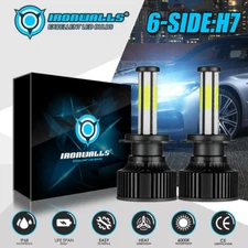 H7 LED Headlight Bulbs Kit High or Low Beam 6500K Xenon White 360000LM Lights 2x