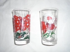 Set of 2 Vintage Boscul Peanut Butter Glasses - Phlox & Dianthus Pink in Great