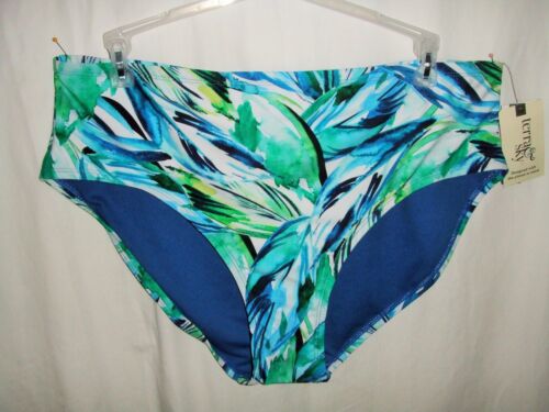 Terra & Sky Blue Floral Mid-Rise Swimsuit Bikini Bottoms Size 3X (24W-26W) bc - Afbeelding 1 van 8