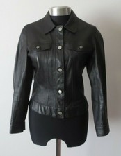 Joseph Leather Jacket Black Button Front Biker Cropped Italy Size 8 Or Large