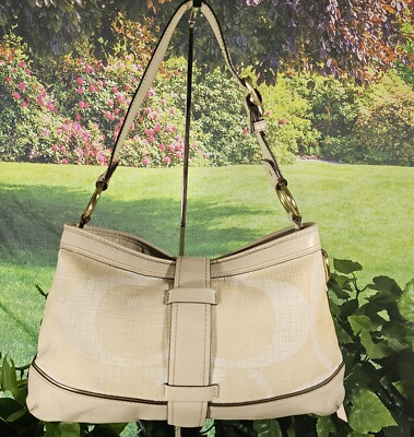 Coach Legacy Signature Ivory and Beige Shoulderbag Handbag Rare