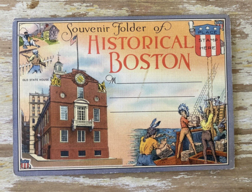 Vintage travel souvenir linen postcard folder Historial Boston Tichnor 1930's - Picture 1 of 7