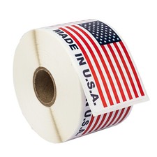MADE IN USA Flag Pre-Printed Labels / Stickers  2" x 3" - 35 Rolls of 500