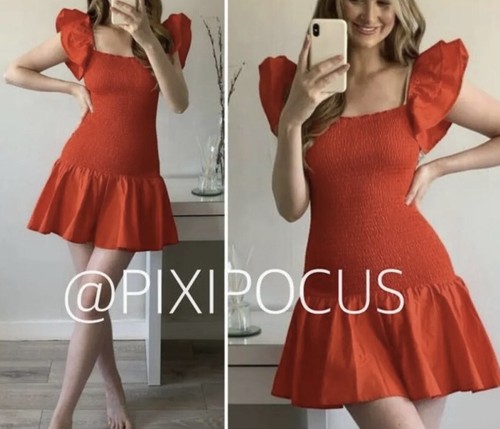NEU MIT ETIKETT ZARA HELLROT RÜSCHENKLEID 1131/835 - Bild 8 von 12