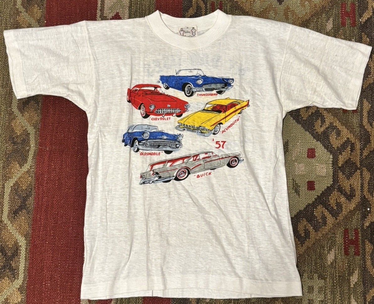 Vintage DS 1950s 60s Deep Rock Gasoline Kids T Shirt 1957 Cars Thunderbird