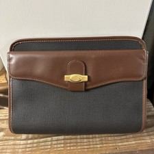 Dunhill Clutch Bag Second Bag Gray Brown Italy Leather Green Plaid Lining