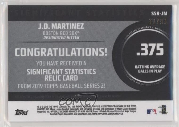 2019 Topps Significant Statistics Relics /99 JD Martinez #SSR-JM - Image 2 of 2