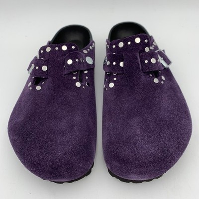 Birkenstock New w/o Box Boston Rivet Border Acai Suede Leather Regular 1027845