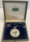Vtg Antique Elgin 14k White Gold Filled Pocket Watch Chain Open Face AS-IS