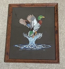 Vtg. Mallard Duck Counted Cross Stitch Completed Framed 22 X 18 Needlepoint