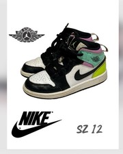 Girls Nike Air Jordan 1 Mid GS "Pastel" sneakers, sz 12 black, white, mint