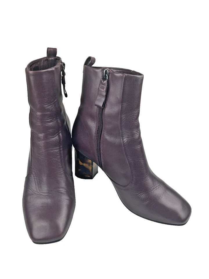 Botines de cuero Kurt Geiger London tacón tortuga lucite talla 7 US Burgendy Foto 4 de 4