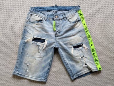 Dsquared2 Cool Guy Shorts Mens 32 Blue Denim Bermuda Distressed Paint Logo Italy