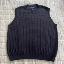 Roundtree Yorke Sweater Vest Mens XL Navy Blue Grid Knit V-Neck Preppy Classic