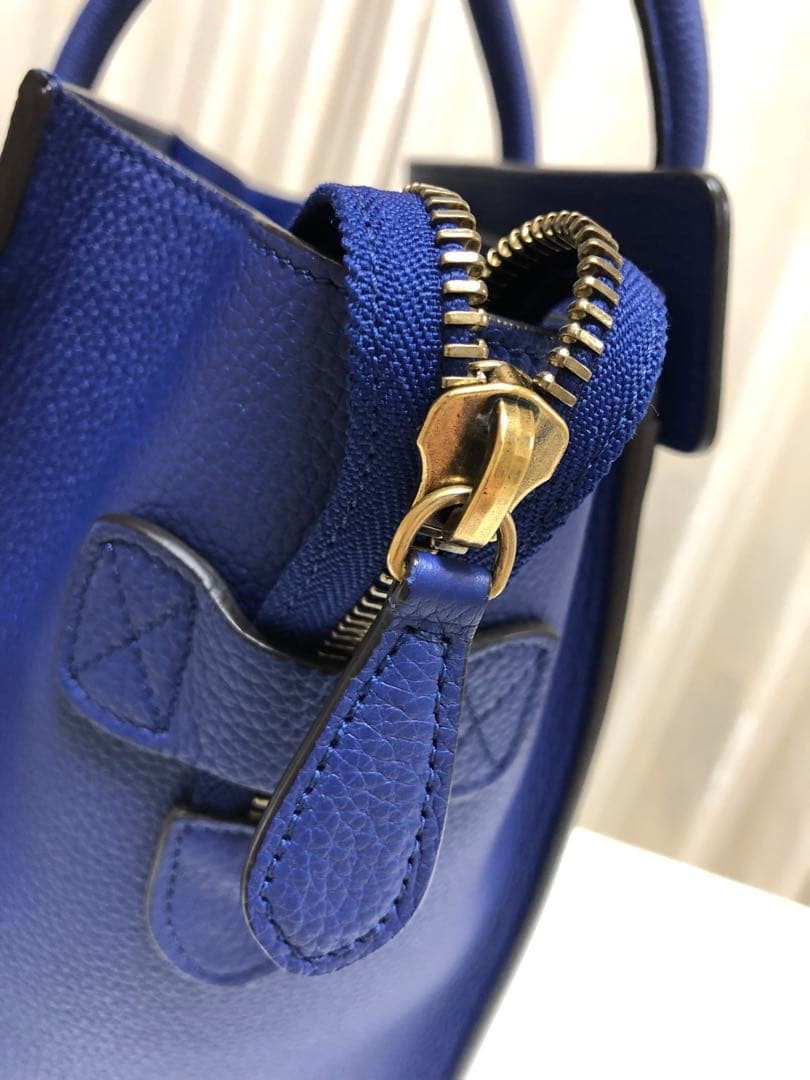 Celine Luggage Micro Shopper Leather Bag Indigo Gold Used image 7