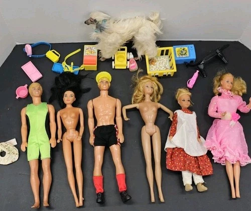 Vintage Lot of 6 1960's Body BARBIE DOLLS Dog & Various Accessories Twist Turn