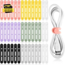 42 Pcs Silicone Cable Ties Reusable Cord Straps Multipurpose Elastic Cable Organ