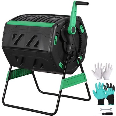 53 Gals Outdoor Compost Tumbler Bin Green Dual Chamber Large Composter Tumbling