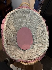 Wicker Baby Moses Basket with Pink and Beige Fabric Liner and Handles