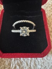 1ct Moissanite Solitaire Ring Set, Size 7.5 (O 1/2) Platinum Plated 925 Silver